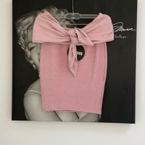 Babyboo 2 piece bandeau pink sparkle set top medium bottom xs NWT